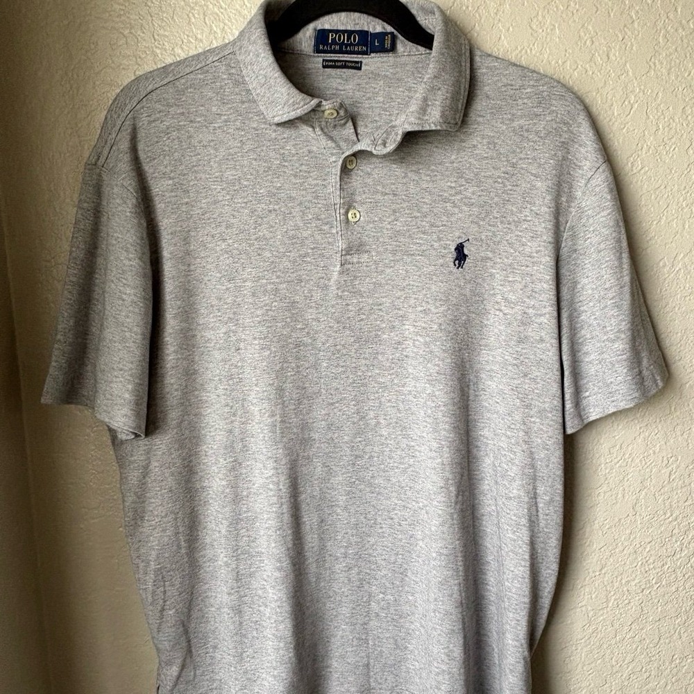 Polo Ralph Lauren Men's Gray Polo collar‎ short sleeve Large Pima Soft Touch